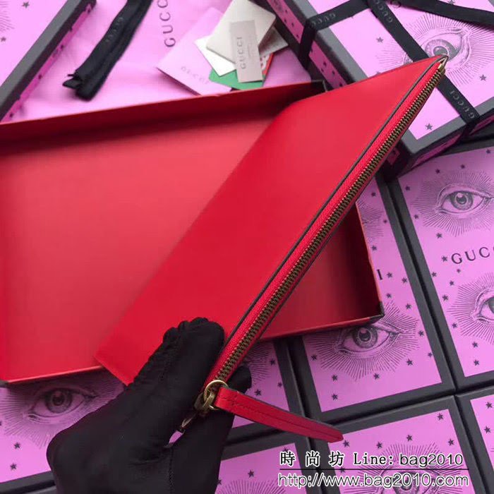 GUCCI古馳 歐洲正品原單 街頭藝術印花 真皮大號手拿包 445597 芙蓉紅全皮 WTG1559